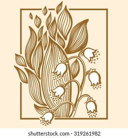 Lilies of the valley flower with simple frame. Vintage engrave illustration.