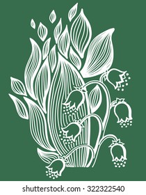 Lilies of the valley flower with simple frame. Vintage engrave illustration.