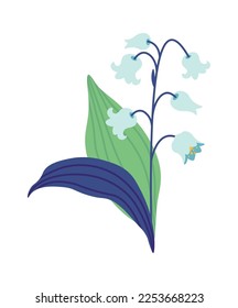 Lilies of valley with leaves flat icon Spring flower. Vector illustration