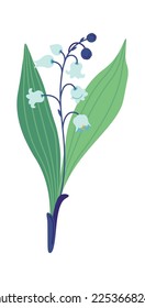 Lilies of valley with leaves flat icon Spring flower. Vector illustration