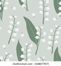 Lilies of the valley. Seamless floral spring pattern in green pastel colors. Vector.