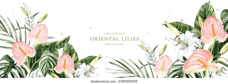 Lilies watercolor vector background design. Suitable for invitations, banner, poster, background or decorative.