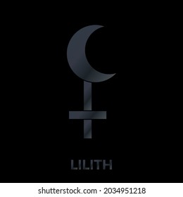 Lilith ​sign. False moon, demon goddess. Protective amulet for witches. Esoteric, sacred geometry, witchcraft. Wiccan vector. Isolated illustration on black background in dark grey gradient color