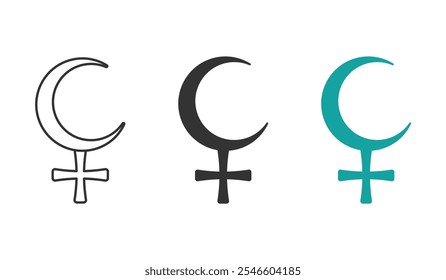 Conjunto de iconos de vector de símbolo de Lilith. Conceptos de luna y cruz