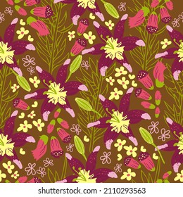 Lilium flower, floral vector seamless pattern background.