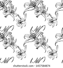  Liliya flower  white and black background. Vector vintage pattern. Vector illustration bright design.