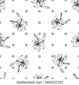  Liliya flower  white and black background. Vector vintage pattern. Vector illustration bright design.