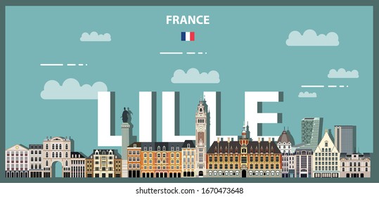 Lille cityscape colorful poster. Vector illustration