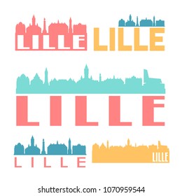 Lille France Flat Icon Skyline Vector Silhouette Design Set Logos.