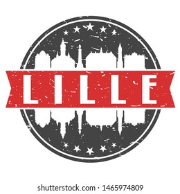 Lille France Round Travel Stamp. Icon Skyline City Design. Seal Tourism Badge Illustration.