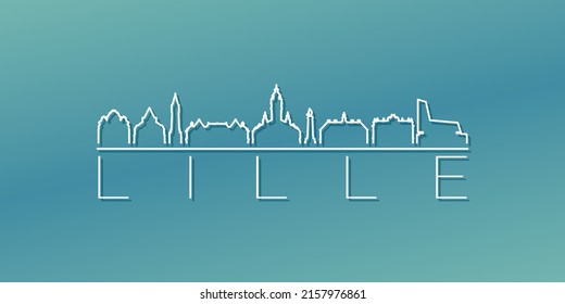 Lille, France Skyline Linear Design. Flat City Illustration Minimal Clip Art. Background Gradient Travel Vector Icon. svg