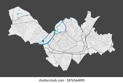 Lille map. Detailed map of Lille city administrative area. Cityscape panorama. Royalty free vector illustration. Outline map with highways, streets, rivers. Tourist decorative street map.