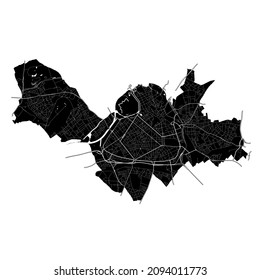 Lille, Nord, France, France, high resolution vector map with city boundaries, and editable paths. The city map was drawn with white areas and lines for main roads, side roads and watercourses.