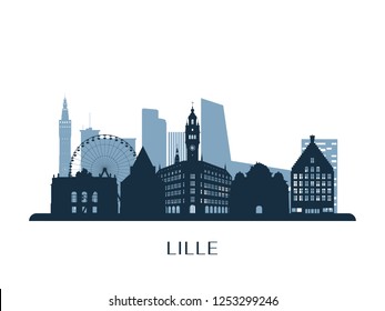 Lille skyline, monochrome silhouette. Vector illustration.