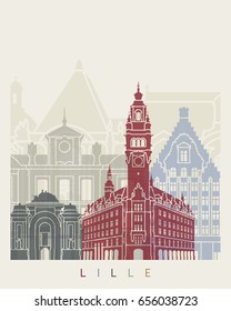 Lille skyline poster in editable vector file