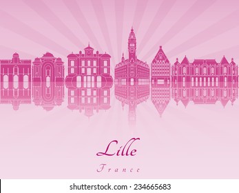Lille skyline in purple radiant orchid in editable vector file