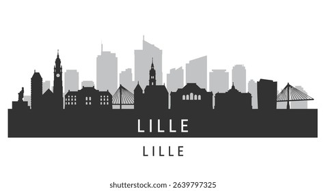 Lille Skyline Silhouette with France Cityscape.
