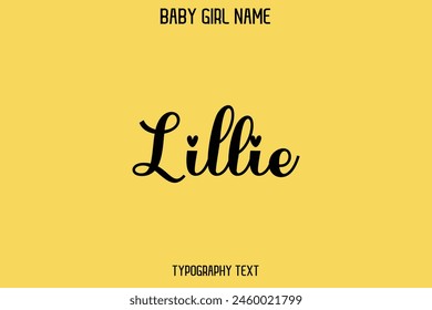Lillie Female Name - Cursive Hand Drawn Lettering Vector Typography Text on Yellow Background