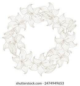 Lillie's flower circle line art wreath for wedding card or invitations. Hand drawn vector illustration template