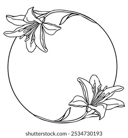 Lillies flor grinalda, desenhado à mão ilustração para o projeto do cartão ou convite de casamento