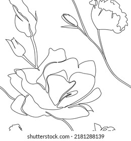 Lillies in single continuous line drawing style seamless pattern. Modern simple vector illustration. Lillies seamless pattern on white background. Outline drawing of lillies. Flowers outline pattern. 