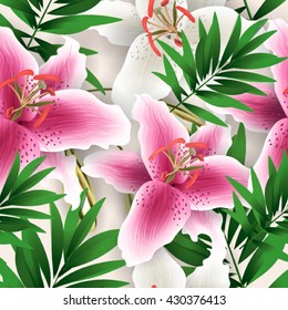 Lilly, calla and alstroemeria seamless pattern. 