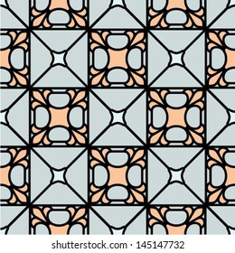 Lilly cross in square frame pattern, in stained glass style, french motif,vector illustration, seamless pattern, tile design