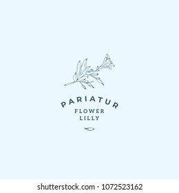 Lilly Flower Abstract Vector Sign, Symbol or Logo Template. Hand Drawn Retro Lilly Illustration with Classy Typography. Premium Quality Feminine Emblem for Boutiques, SPA, Salons, etc. Isolated.