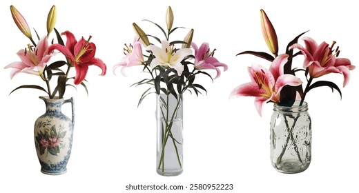 lilly flower in different vase