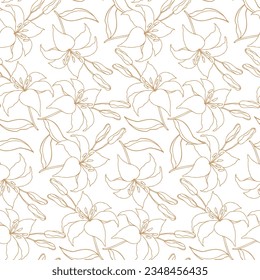 Lilly flower monochrome seamless pattern for textile or 
wallpaper, floral hand drawn line art vector background 