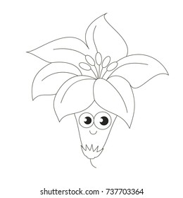 Lilly Funny cartoon. Outlined illustration with thin line black stroke