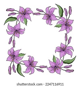 Lilly hand drawn flower frame for card or invite