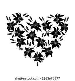 Lilly hand drawn flower garland  for card or invite, black and white illustration