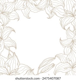 Lilly line art flower banner for wedding card or invitations. Hand drawn vector illustration template