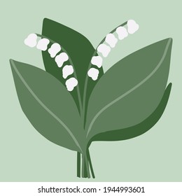 Lilly the tal, May Gells, Convallaria majalis mit grünen Blättern auf hellem Hintergrund.Frühlingsblumen Vektorgrafik