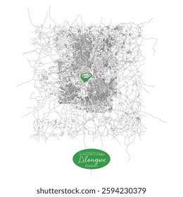 Lilongwe capital city of Malawi,Urban Streets Roads Map with city center location pin, illustration vector element image 