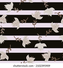 Lily abstract seamless pattern. Hand drawn flower background. Repeated texture in doodle style for fabric, wrapping paper, wallpaper, tissue. Vector illustration.