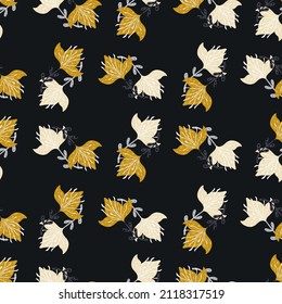 Lily abstract seamless pattern. Hand drawn flower background. Repeated texture in doodle style for fabric, wrapping paper, wallpaper, tissue. Vector illustration.