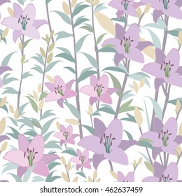 Lily background. Floral seamless pattern.