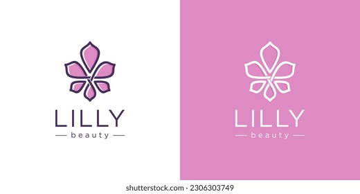 lily beauty flower with line art style logo design vector icon simbols