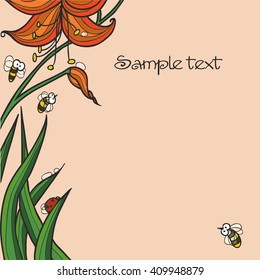 lily with bees. vector frame design cards