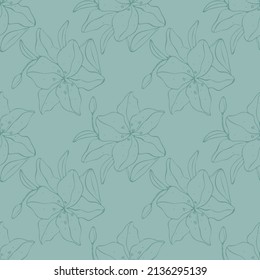 Lily blue  pattern. Hand-drawn flowers for wedding, wrapping paper and textiles.