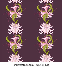 Lily and chrysanthemum flowers strip background. Floral seamless pattern.