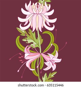 Lily and chrysanthemum vector floral pattern.