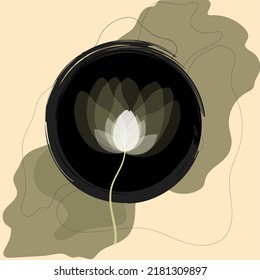 Lilie in einem Kreis mit Blöcken auf dem Hintergrund. Für Postkarten, Bücher, Drucke auf Kleidung, Aufkleber.