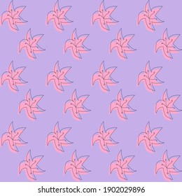 Lily doodle seamless repeated pattern. Purple background. Fit for your book cover, campaign, banner, poster, catalog, nature product pack, etc.