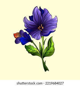 Lily Flat Vector. Lilienzweig und Blätter Blumenpostkarte. Hochzeitselemente einzeln auf Hintergrund, Cartoon-Illustration.