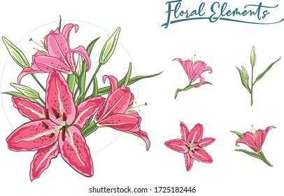Lily floral decoration realistic vector  flower bouquet