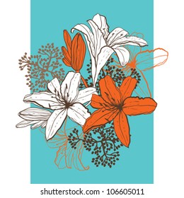 Lily flower abstract vector background, template for you design.
