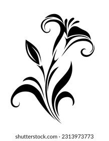 Lily flower. Black silhouette of lily flower isolated on a white background. Vector illustration